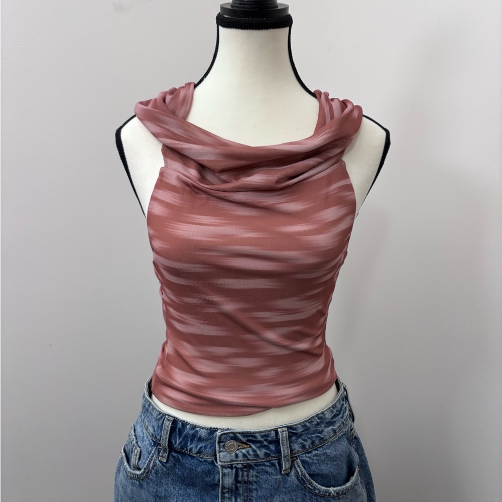 Dynamite | Wrap Tank Top | Size S | Pink/White Marble | Cowl Neck